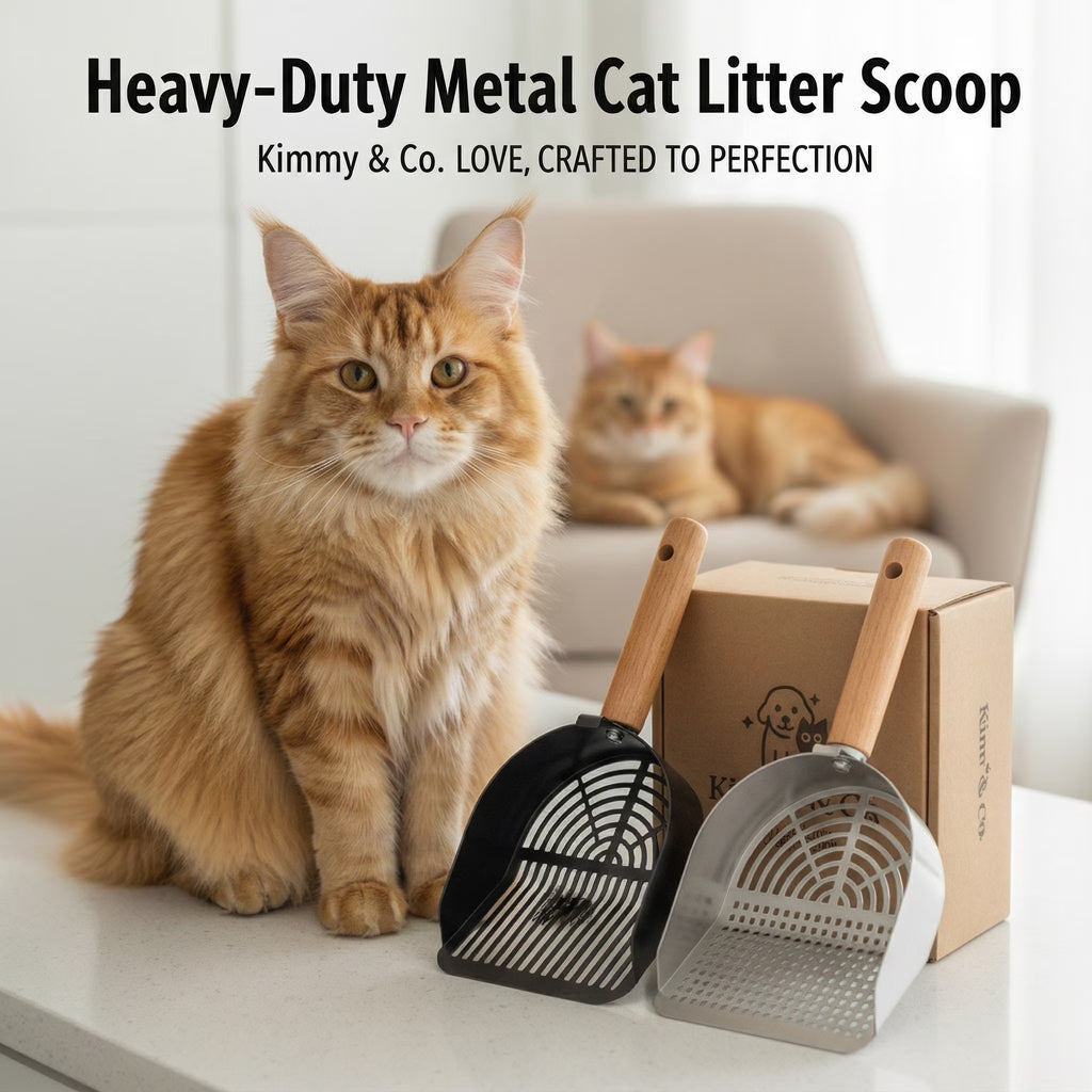 Heavy Duty Stainless Steel Cat Litter Scoop with Solid Wood Handle, Silver round Holes