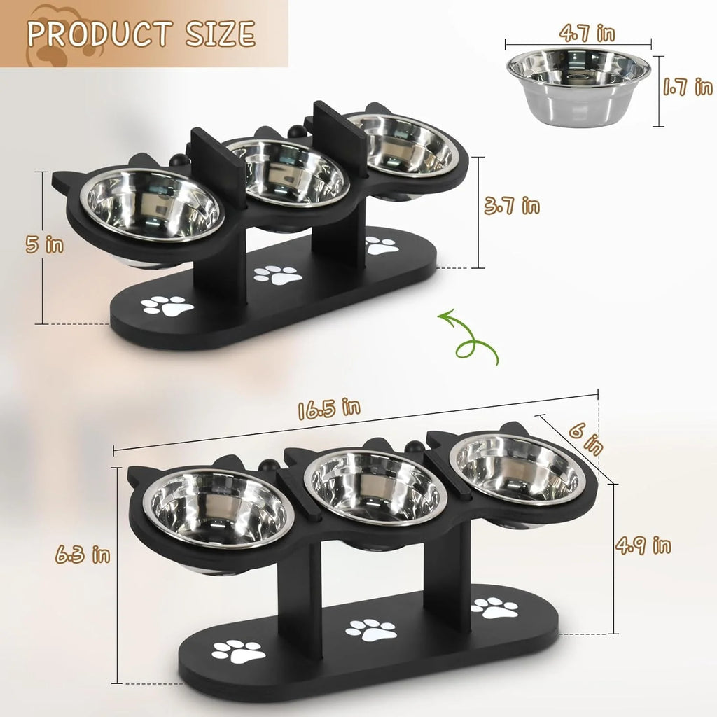 3-Bowl Elevated Cat Feeding Station