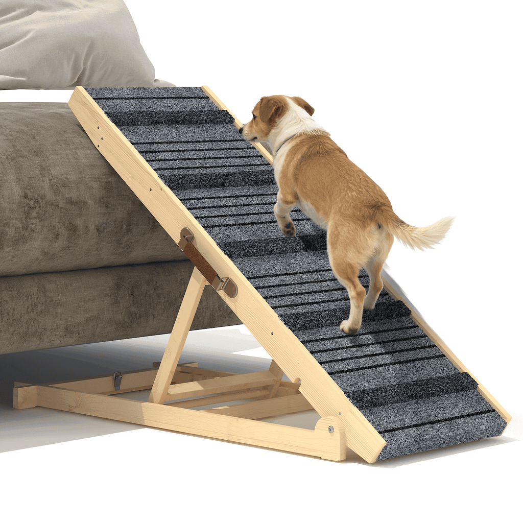 Dog Ramp for Bed W/ 7 Adjustable Heights, Folding Pet Ramp for Small, Large & Cats W/ Non-Slip Surface & Strip, Height from 10.2" to 26.8"(Supports up to 150Lbs)
