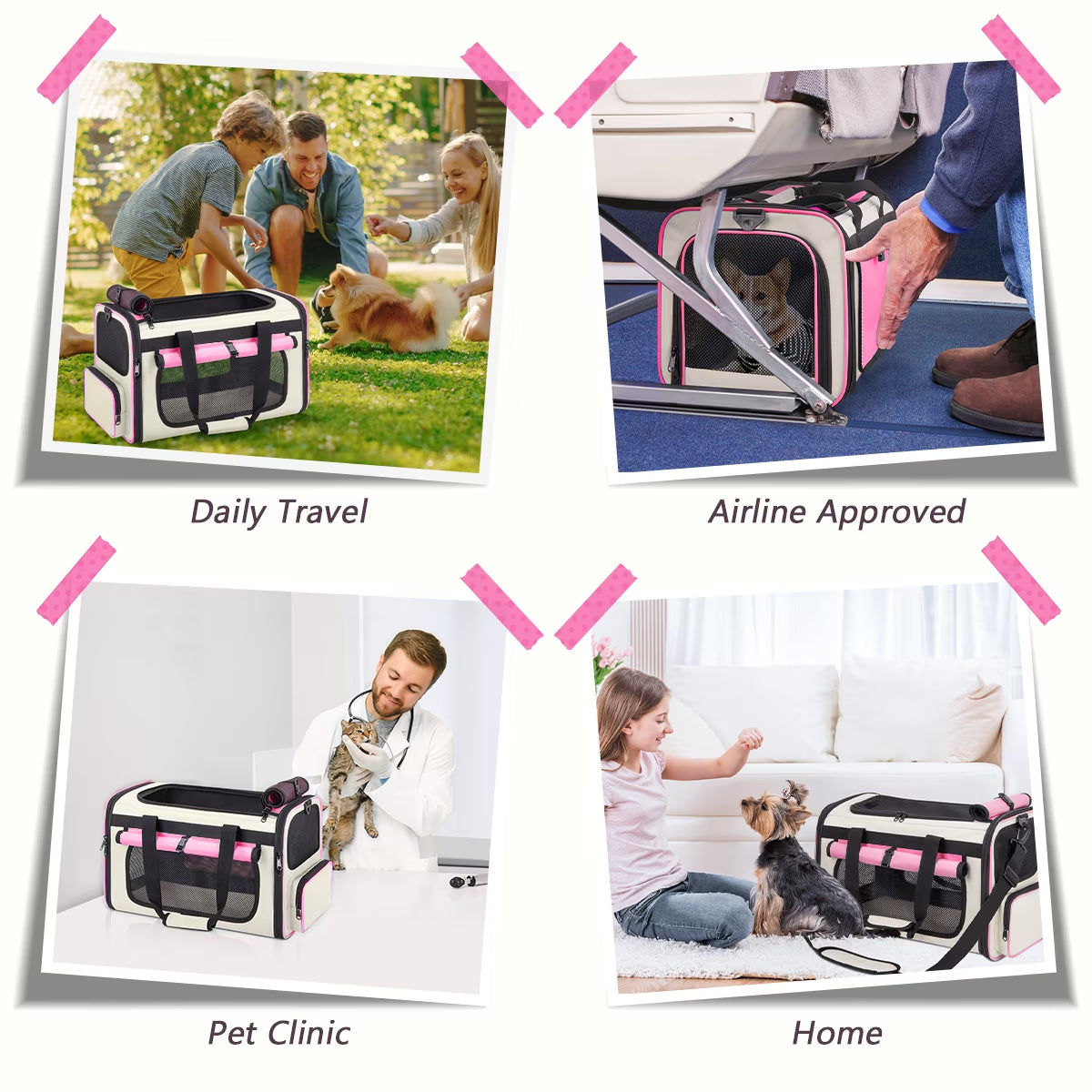 Cshidworld Collapsible Cat Carrier for Large Cats and Small Dogs up to 25Lbs, TSA Airline Approved,Soft-Sided Travel Dog Carrier with a Food/Water Bowl(Pink)