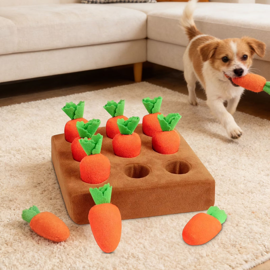 Carrot Dog Toys Carrot Snuffle Mat for Dogs Toy Carrot, Interactive Dog Plush Puzzle Toys, Interactive Rabbit Enrichment Toys, 2 in 1 Non-Slip Nosework Feed Games Pet Stress Relief with 9 Carrots