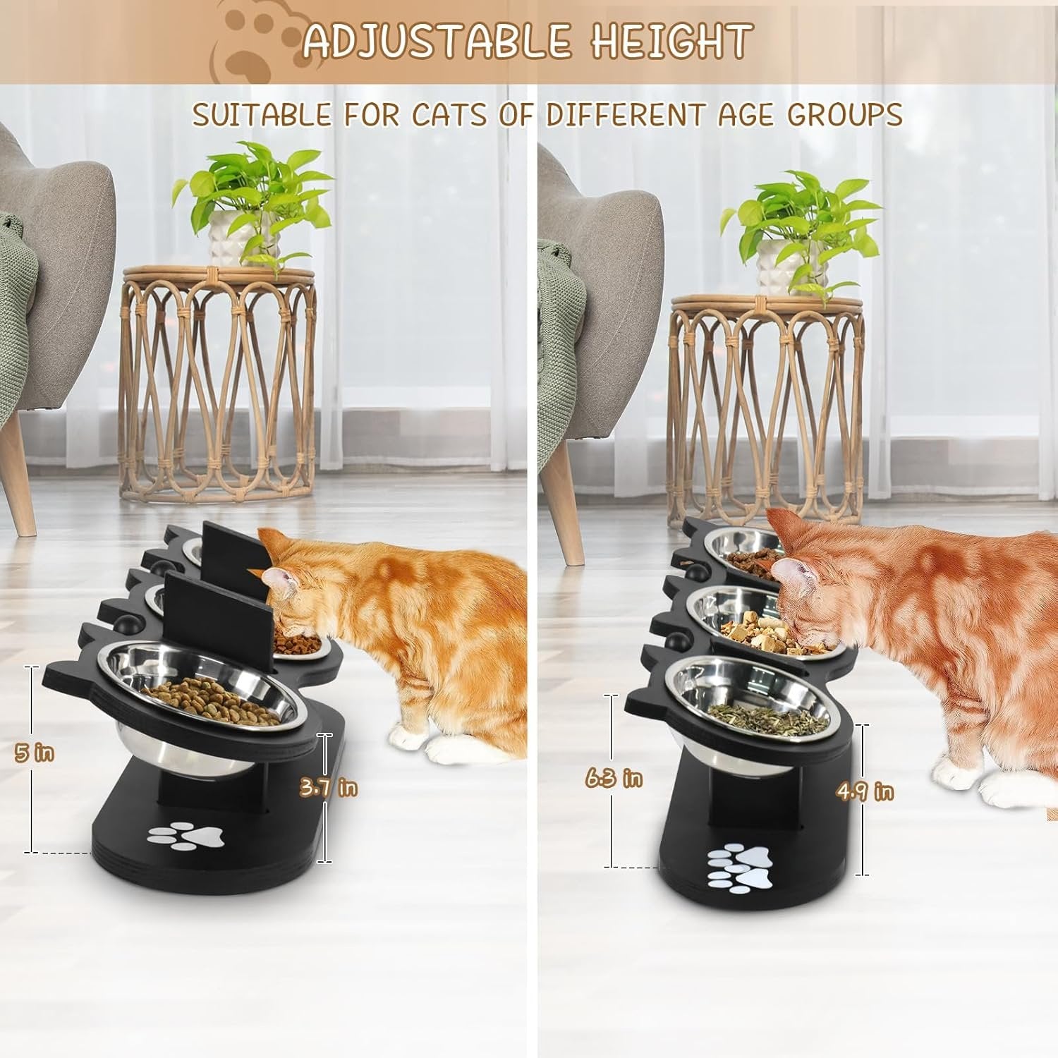 3-Bowl Elevated Cat Feeding Station