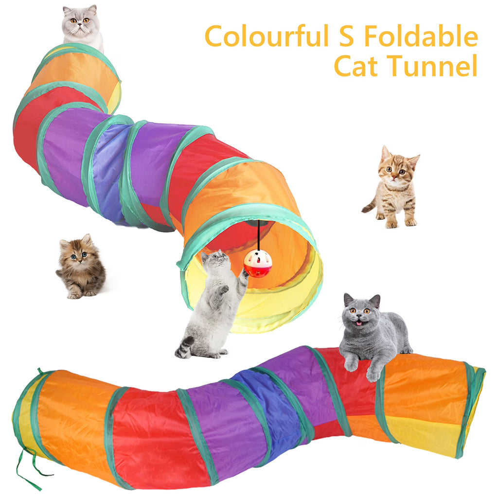 22PCS Cat Toy Set: Camouflage Tunnel, Feather Teaser & Plush/Mouse/Bell Balls (Colorful)