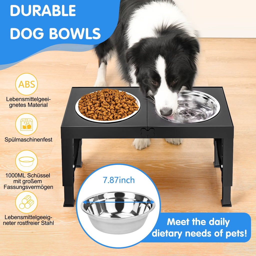 X XBEN Elevated Dog Bowls, 5 Heights Adjustable Dog Raised Bowl Stand with Two 1000ML Stainless Steel Dog Food and Water Bowls, Pet Bowl Holder to Protect Dogs Joints for Small Medium Large Dog