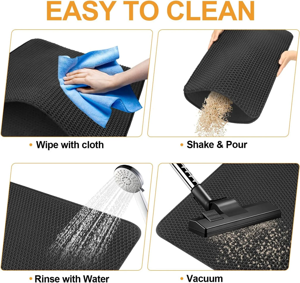 17" X 23" Cat Litter Mat Trapping Match, Honeycomb Double Layer Design, Urine-Proof and Water Proof, Scatter Control, Easier to Clean & Washable(Black)