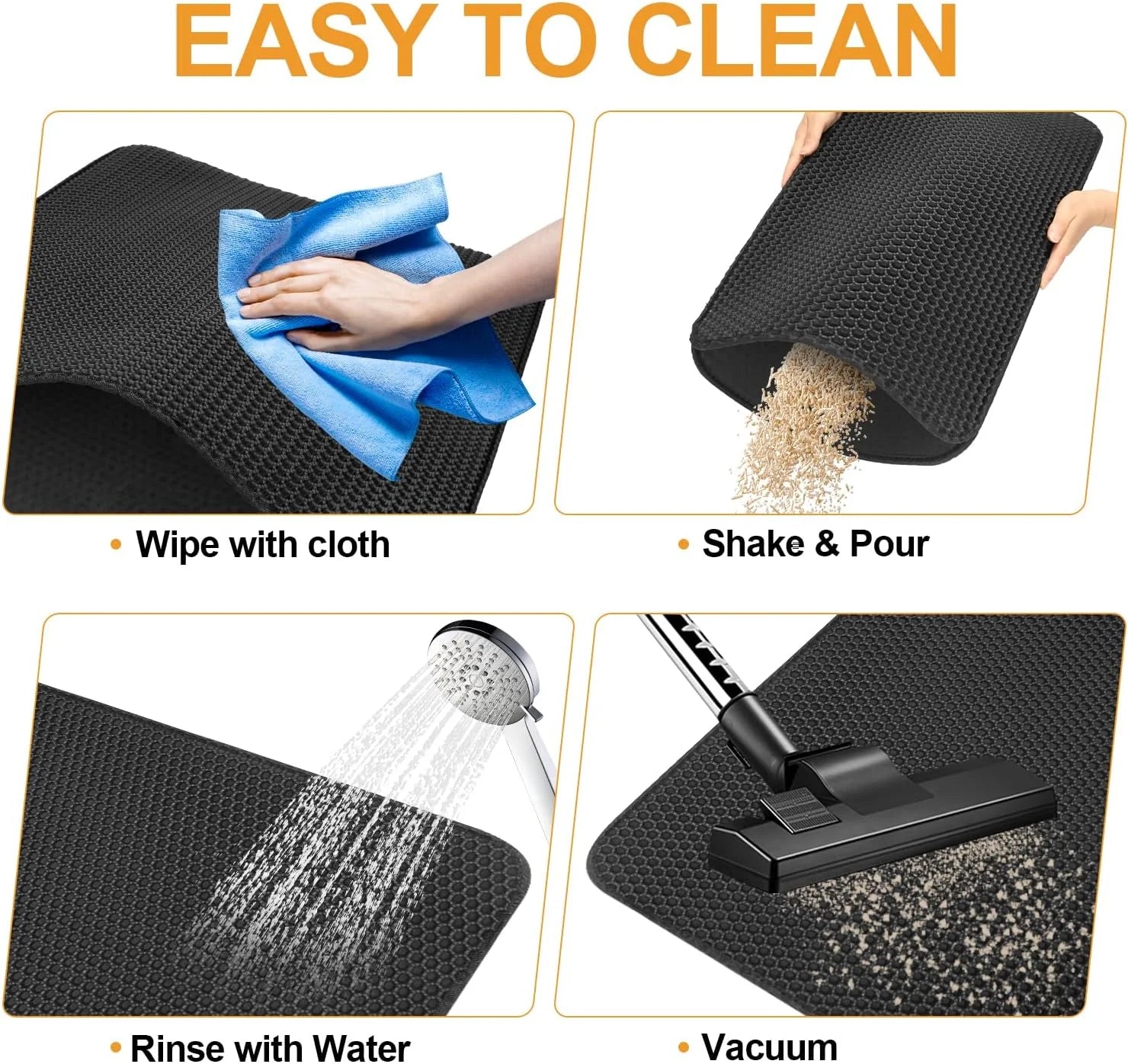 17" X 23" Cat Litter Mat Trapping Match, Honeycomb Double Layer Design, Urine-Proof and Water Proof, Scatter Control, Easier to Clean & Washable(Black)