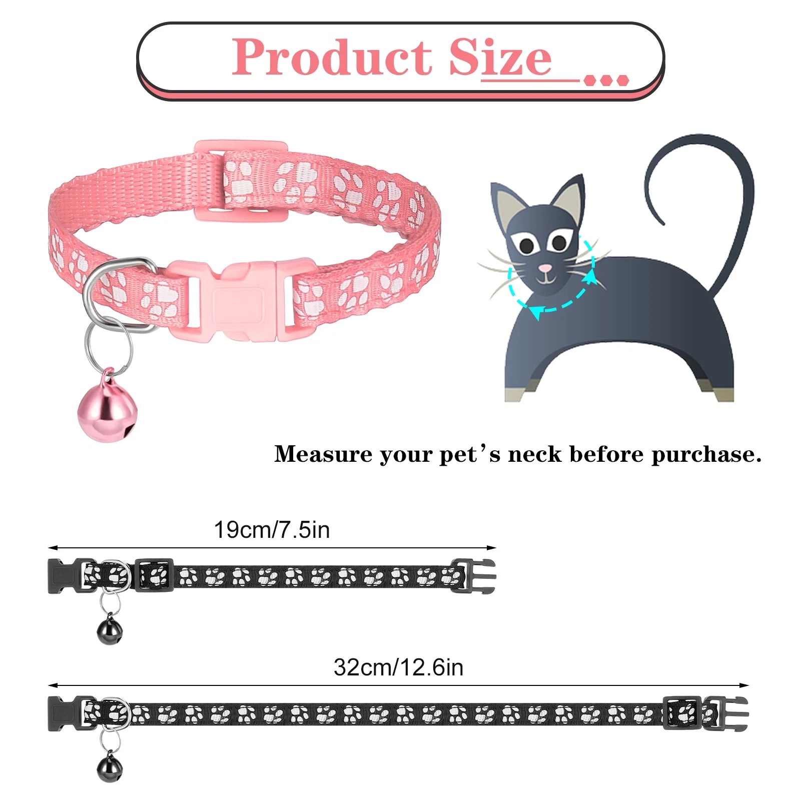 Taihexin 10 Pack Cat Collars with Bells, Puppy Id Collars, Adjustable 7.5-12.6 Inch Safety Buckle Nylon Kitten Collar with Name Tag, Cat Collar for Girl Cats Male Cat (10 Colors & 2 ID Tags)