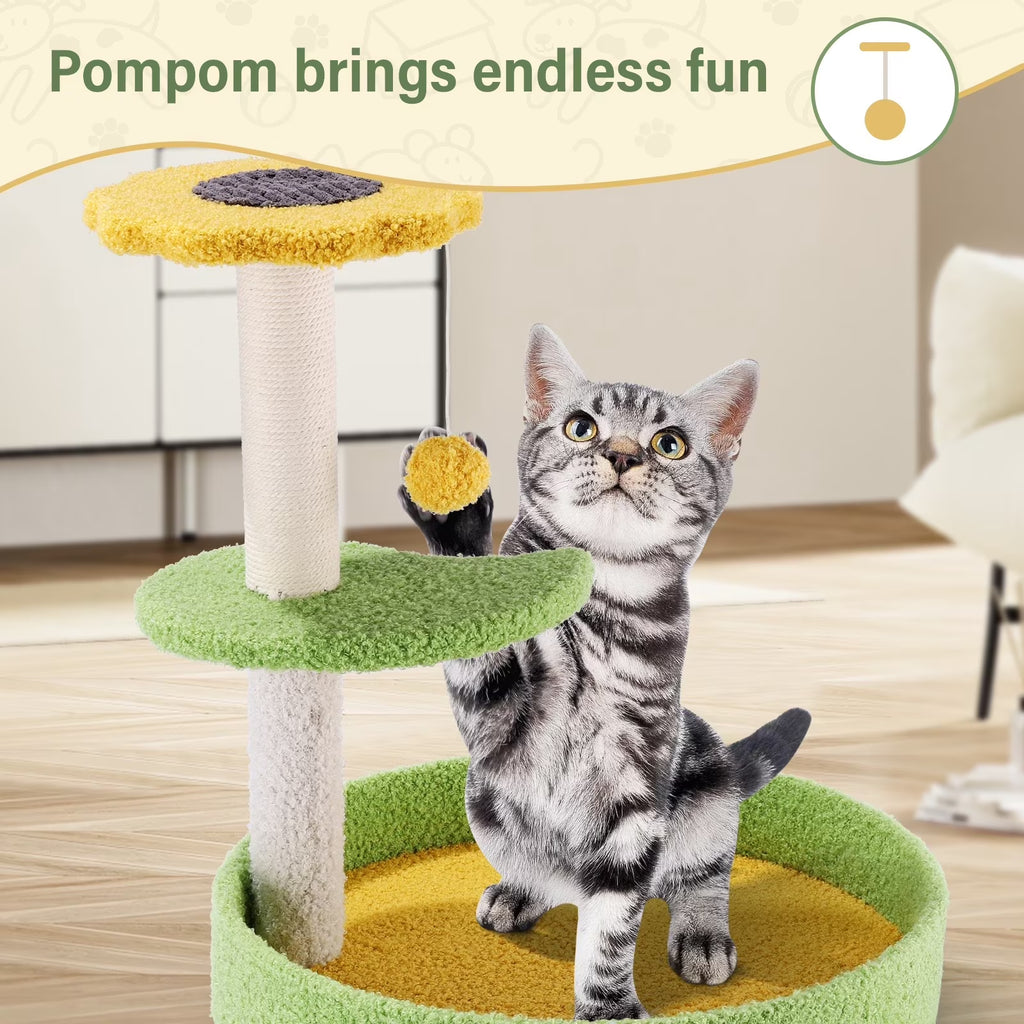 17'' Cat Tree Tower Cat Condo with Sisal Scratching Posts Multi-Level Cat Tower for Indoor Medium Cats, Green