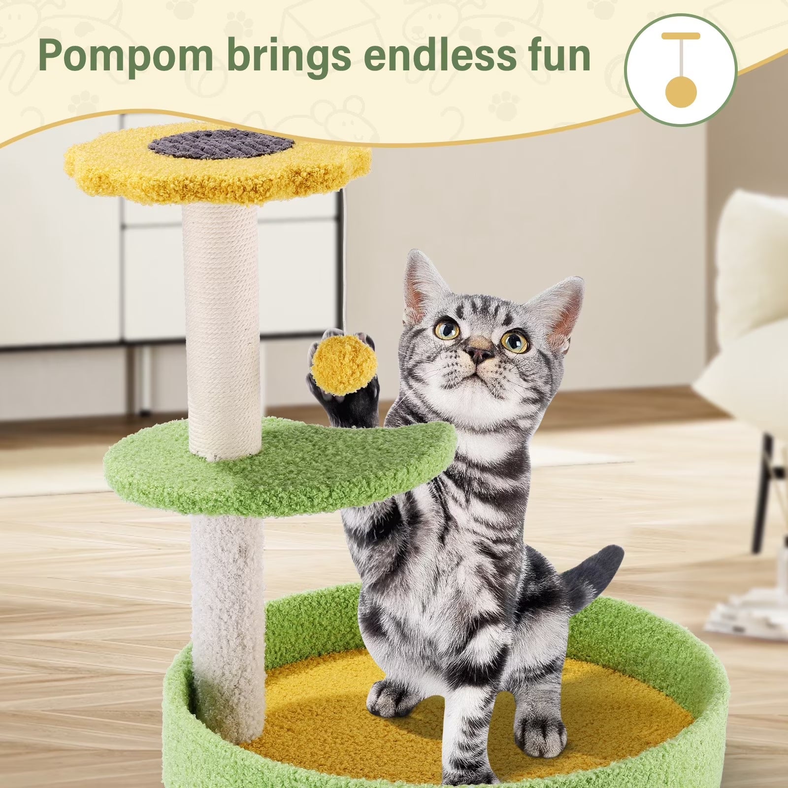 17'' Cat Tree Tower Cat Condo with Sisal Scratching Posts Multi-Level Cat Tower for Indoor Medium Cats, Green