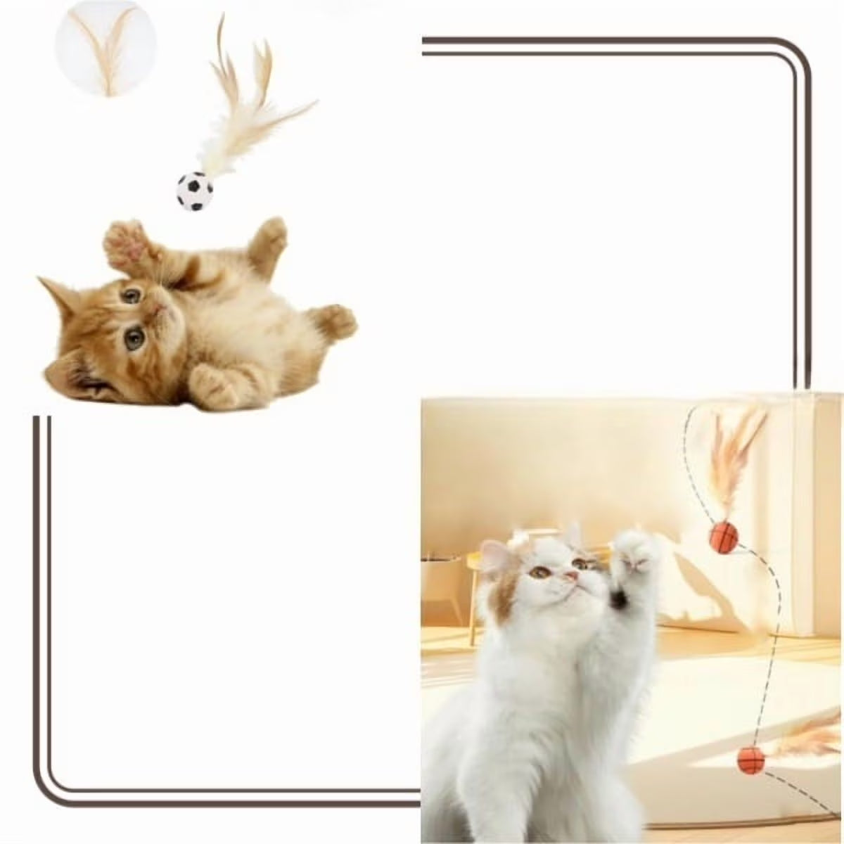 Loopunk 6 Pcs Feather Ball Cat Toy,Interactive Feather Bouncy Ball Toy Set for Cats,Mini and Elastic,Suitable for Pets to Play Indoors and Outdoors