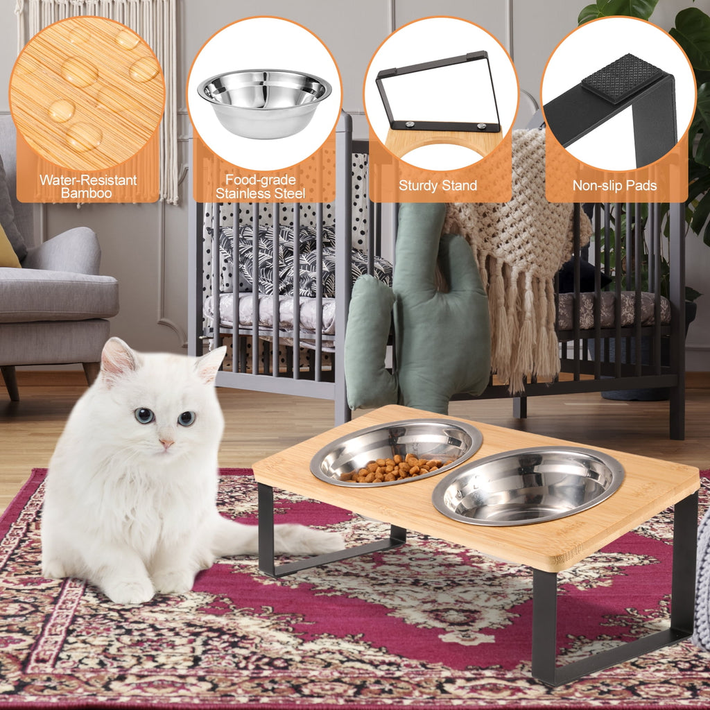 Cat Food Bowls, Elevated Stainless Steel Cat Bowls, 15 Degree Tilted Raised Bowls for Food and Water, with Stand and anti Vomit Feeding Station for Indoor Cats and Small Dogs(Stainless Steel)