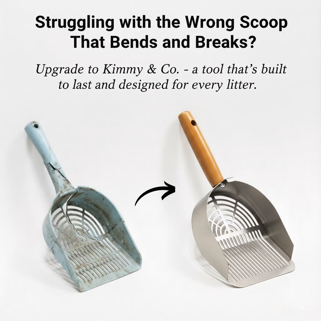 Heavy Duty Stainless Steel Cat Litter Scoop with Solid Wood Handle, Silver round Holes