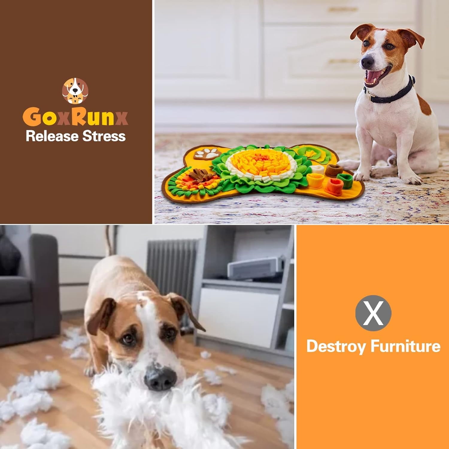 Snuffle Mat for Dogs, Bone Shaped Interactive Dog Feeding Mat 17 X 25 In, Slow Feeder Sniff Mat with Treat Hiding Pockets, Puzzle Enrichment Mat for Puppies, Small and Medium Dogs, Orange