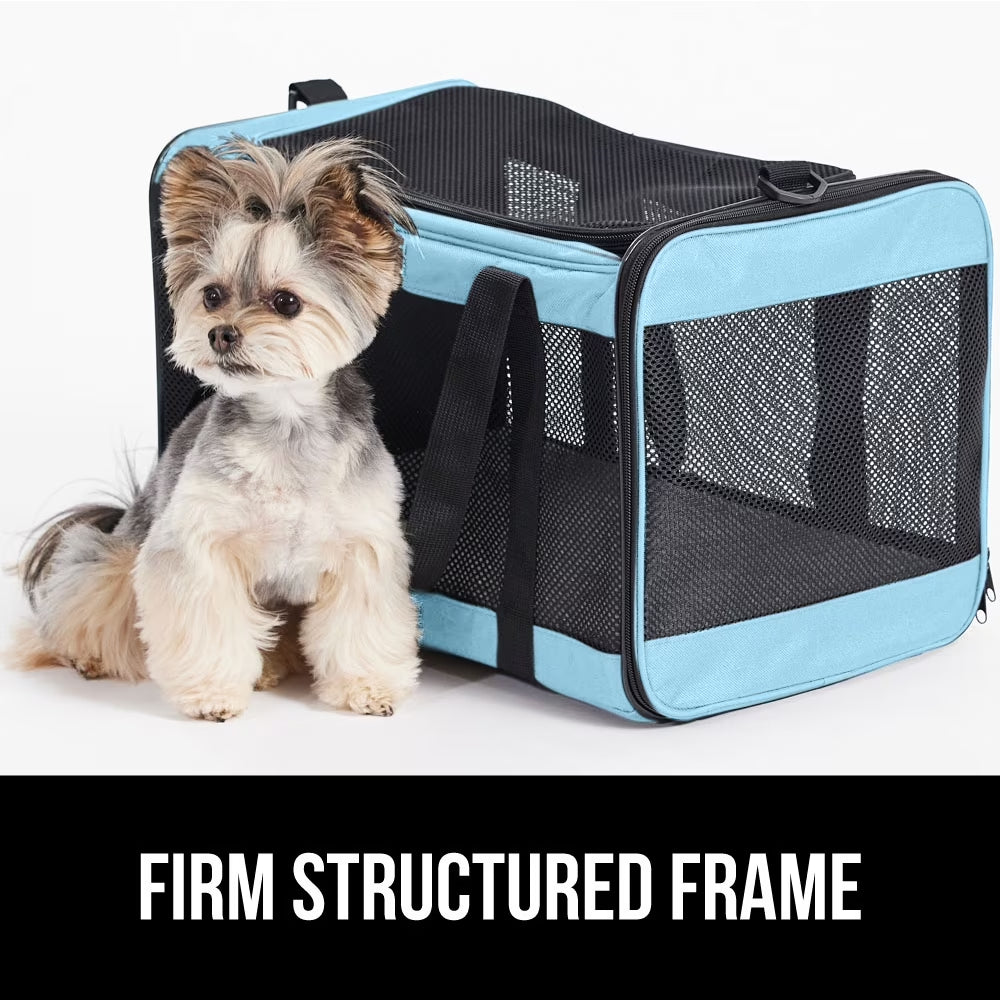 Cat Carrier Portable Dog Kennel up to 15 Lbs, Airline Pet Travel Bag, Blue
