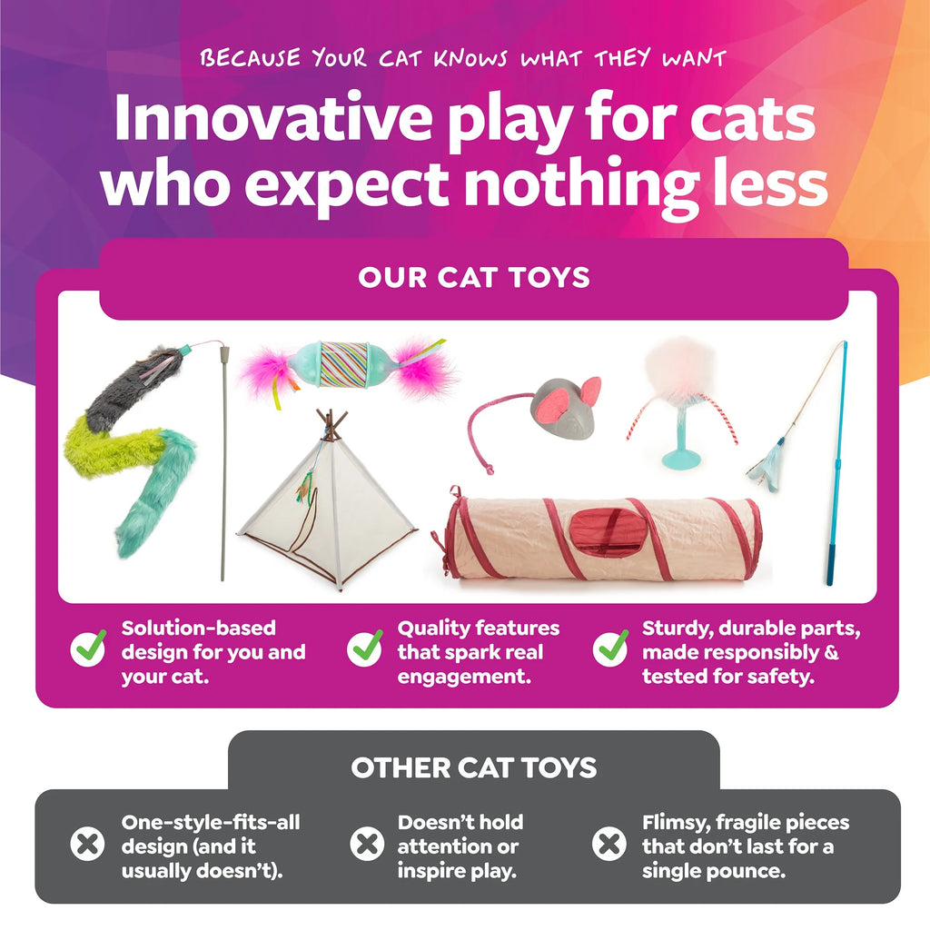 Frisky Flyer, Interactive Cat Toy, Extendable and Retractable Wand with Feathers