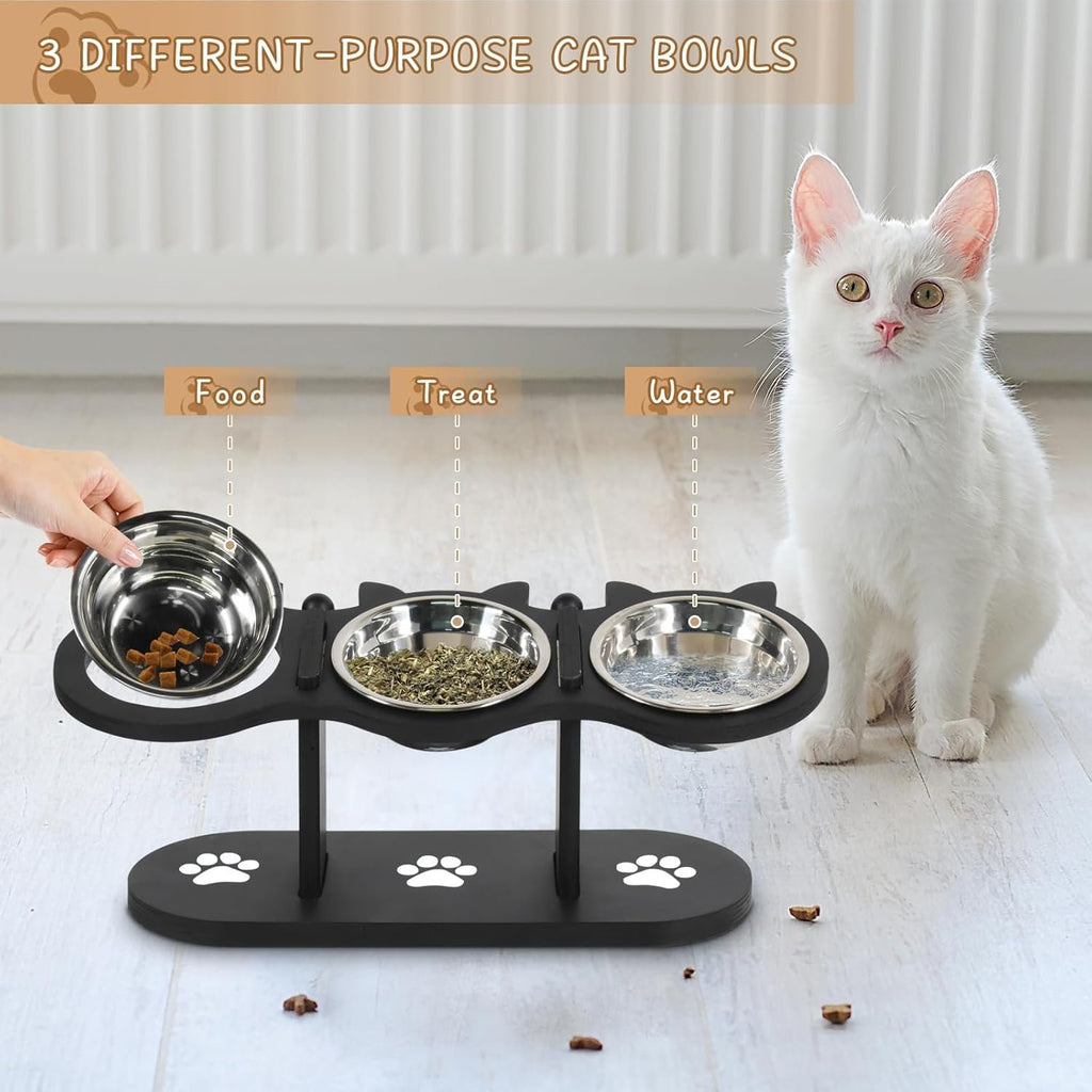 3-Bowl Elevated Cat Feeding Station