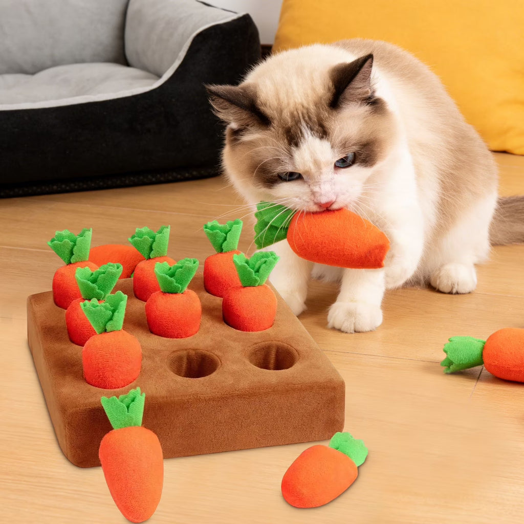 Carrot Dog Toys Carrot Snuffle Mat for Dogs Toy Carrot, Interactive Dog Plush Puzzle Toys, Interactive Rabbit Enrichment Toys, 2 in 1 Non-Slip Nosework Feed Games Pet Stress Relief with 9 Carrots