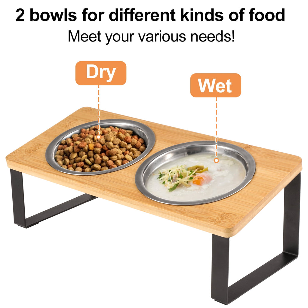 Cat Food Bowls, Elevated Stainless Steel Cat Bowls, 15 Degree Tilted Raised Bowls for Food and Water, with Stand and anti Vomit Feeding Station for Indoor Cats and Small Dogs(Stainless Steel)